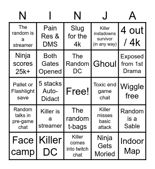 Dead By Daylight ~ Ninja5amurai Bingo Card