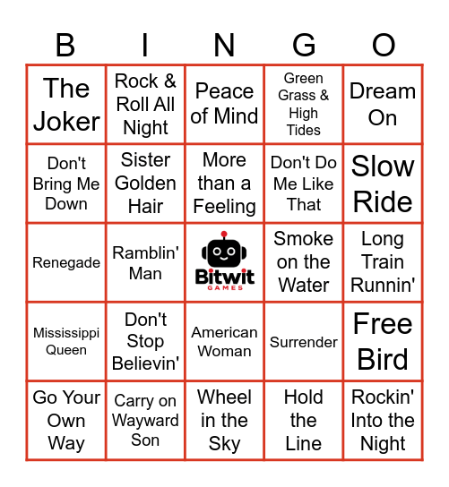 70s ROCK ANTHEMS Bingo Card