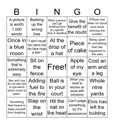 Idioms Bingo Card