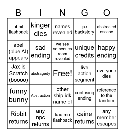 tadc Bingo Card