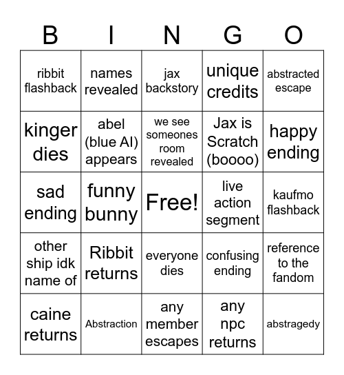 tadc Bingo Card