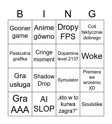 Future Games Show Bingo Card
