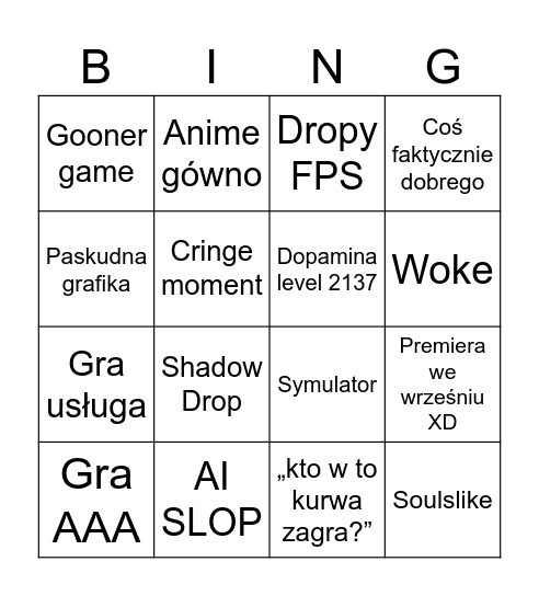 Future Games Show Bingo Card