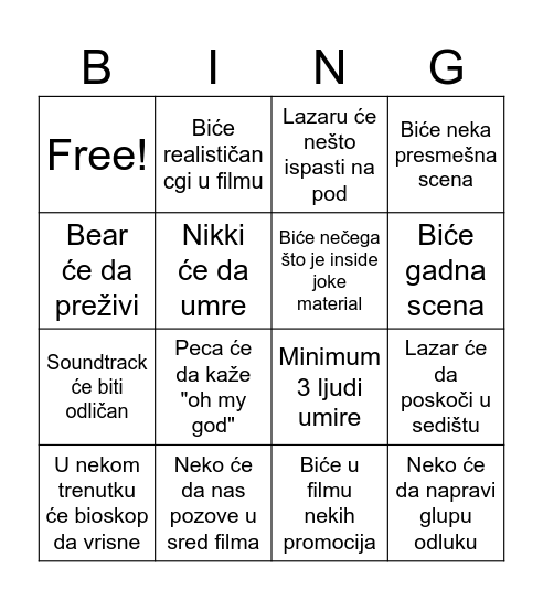 Obsession Bingo Card
