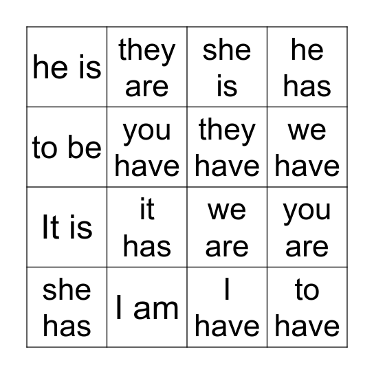 present: to be & to have Bingo Card