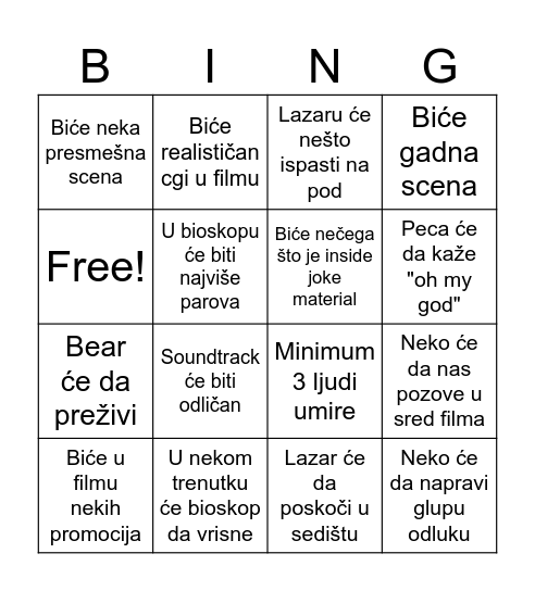 Obsession Bingo Card