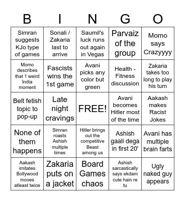 Naam Socho Bingo Card