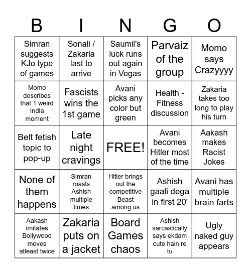 Naam Socho Bingo Card