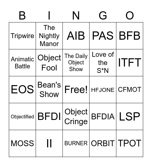 Object shows bingo Card