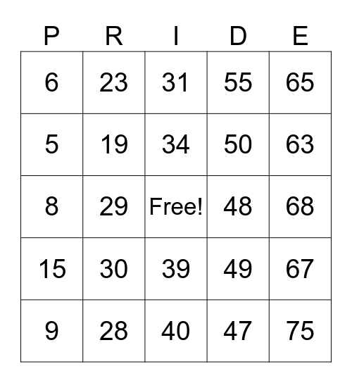 Pride Bingo! Bingo Card