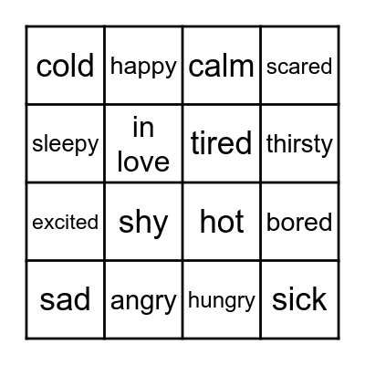 I am...feelings & emotions Bingo Card
