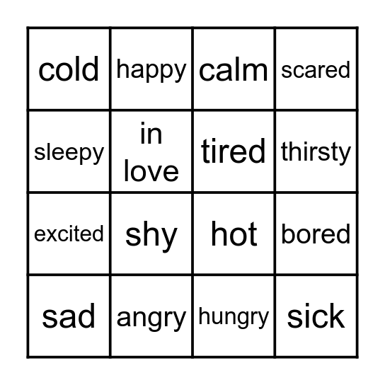 I am...feelings & emotions Bingo Card