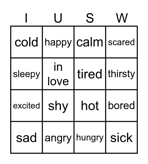 to be: feelings & emotions Bingo Card