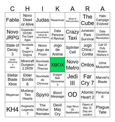 XBOX Showcase Bingo Card