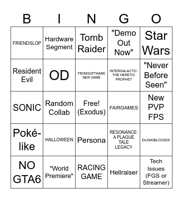 FUTURE GAMES SHOW Bingo Card