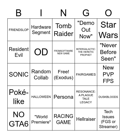 FUTURE GAMES SHOW Bingo Card