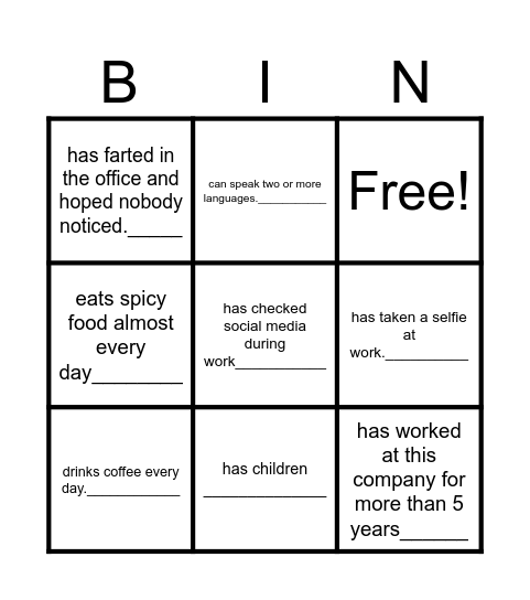Find someone who??? Bingo Card