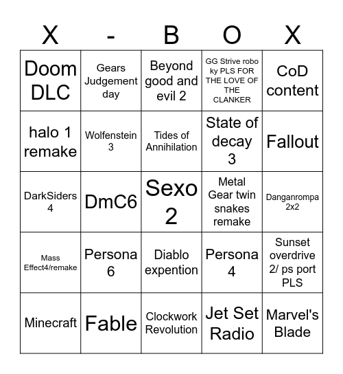 COPIUM X BOX SHOW CASE Bingo Card