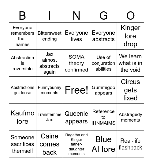 TADC: The Last Act Bingo Card