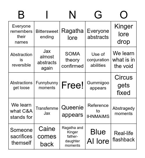 TADC: The Last Act Bingo Card