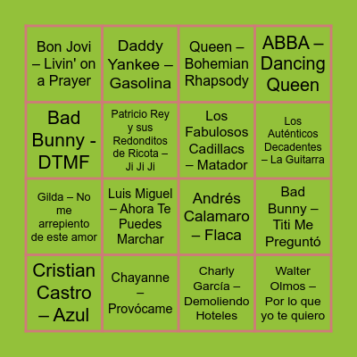 Bingo Musical Bingo Card