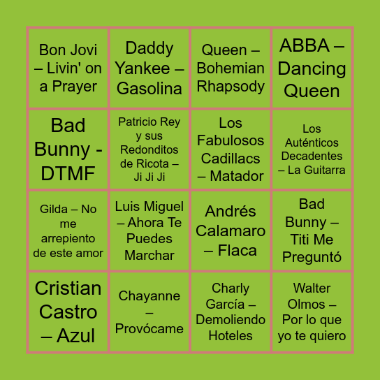Bingo Musical Bingo Card