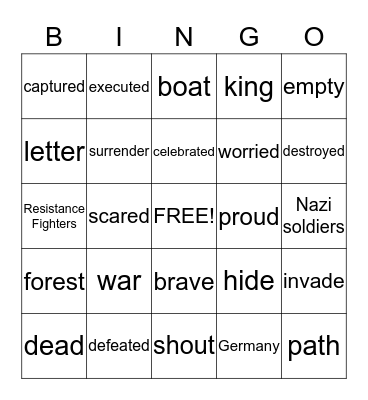 Vocabulary Bingo Card