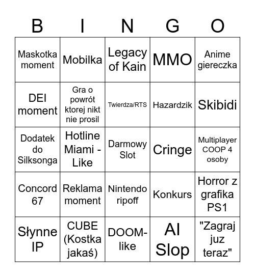 Future Game Show 2026 Bingo Card