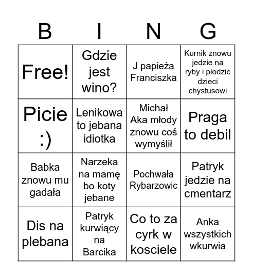 Patryk bingo Card