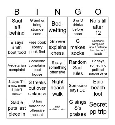 Beach Bingo Card