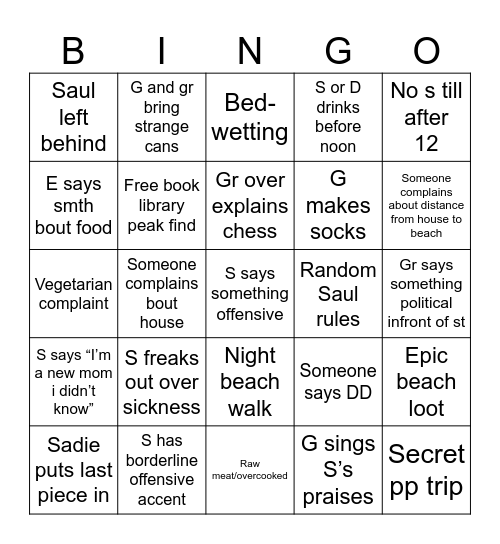 Beach Bingo Card