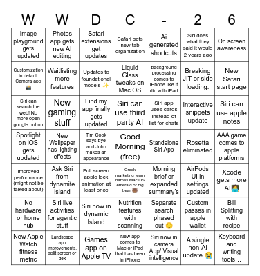 WWDC 2026 Bingo Card