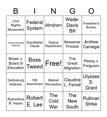 APUSH Bingo #3 Bingo Card