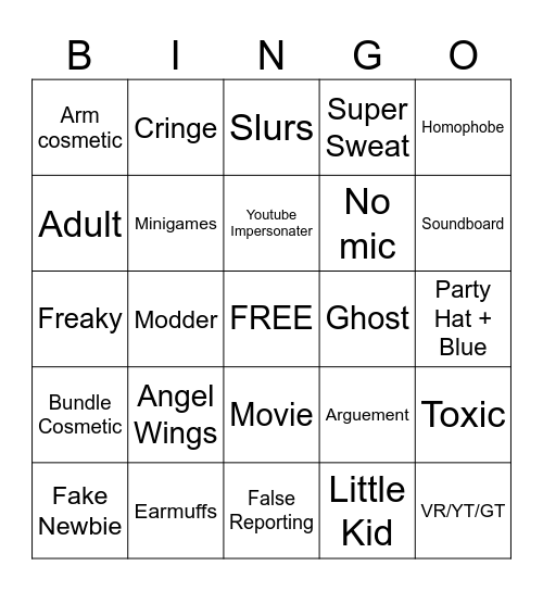 Gorilla tag Bingo Card