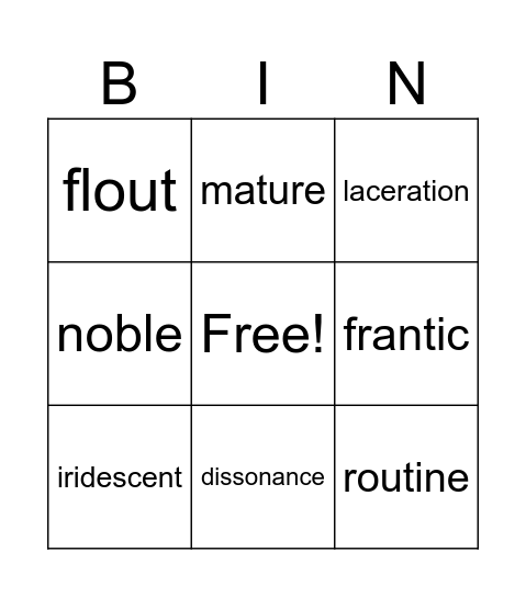 Vocabulary June 7-13 Bingo Card