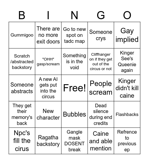 TADC EP 9 PREDICTIONS Bingo Card