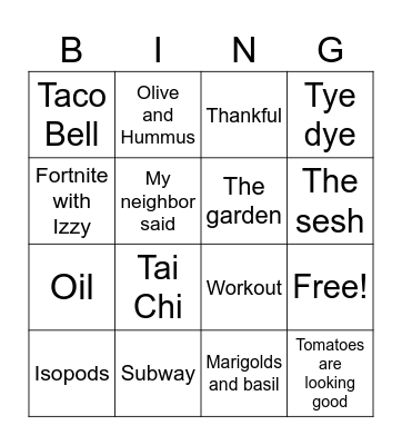 Untitled Bingo Card