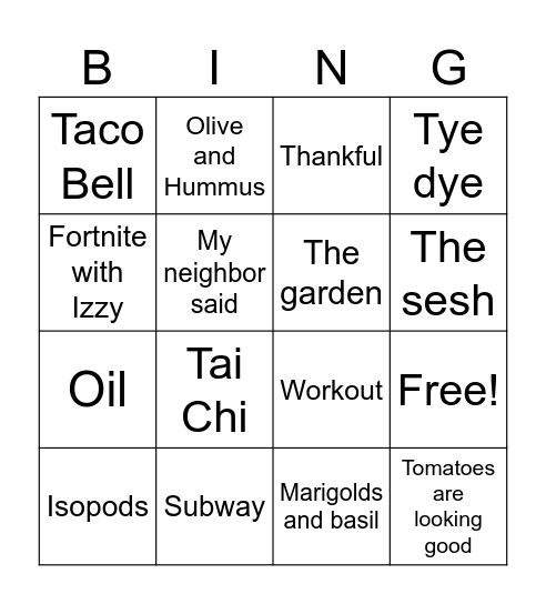 Untitled Bingo Card