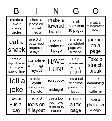 Memory Makers 2023 Bingo Card
