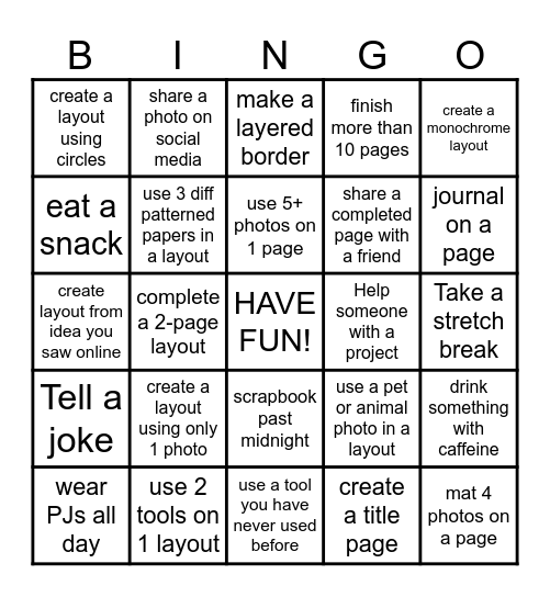 Memory Makers 2023 Bingo Card