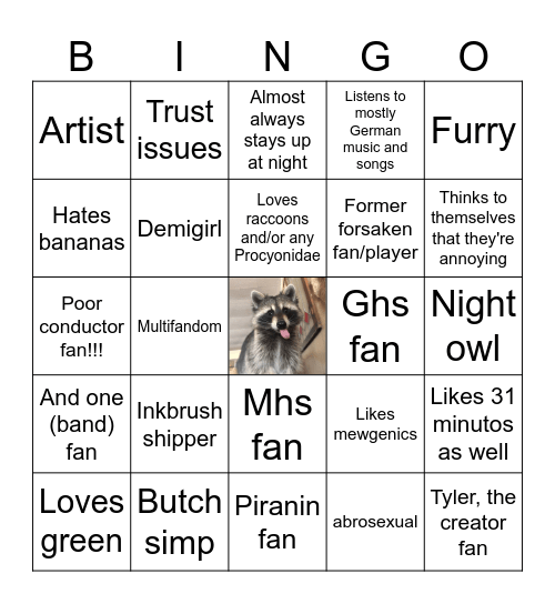Miko's bingo card Bingo Card