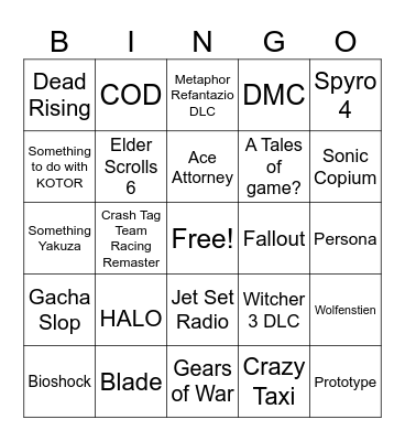 Xbox Showcase Bingo Card