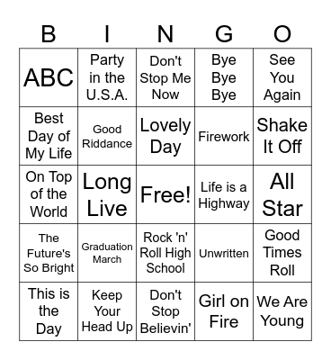 Jennifer's Graduation Bingo Card