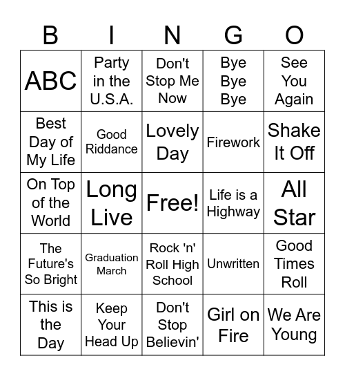 Jennifer's Graduation Bingo Card