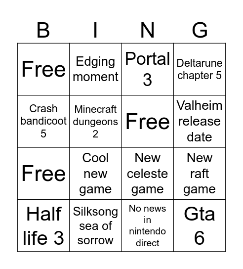 Upcoming gaming events Bingo Card