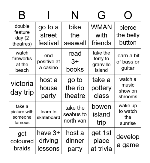 summer '26 bingo!!! Bingo Card