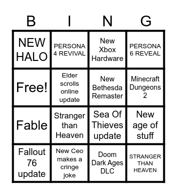 Xbox Games Bingo Card
