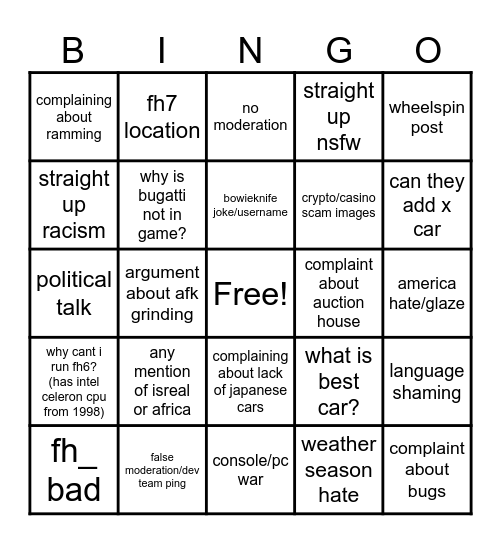 forza community bingo Card