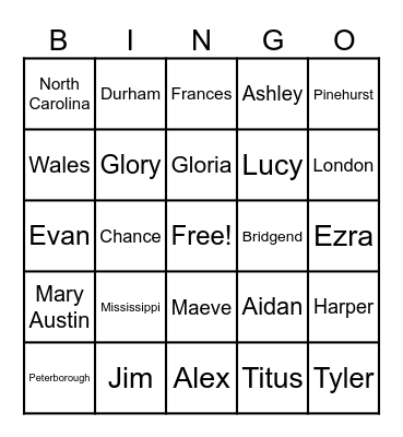 Slate Family Bingo Card