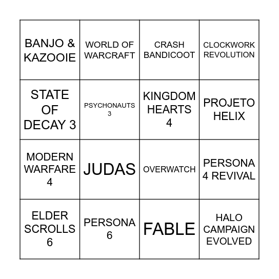 XBOX GAMES SHOWCASE 2026 - BINGO Card